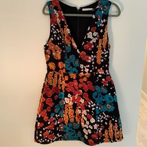 Alice + Olivia Floral Fit and Flare Black Party Dress